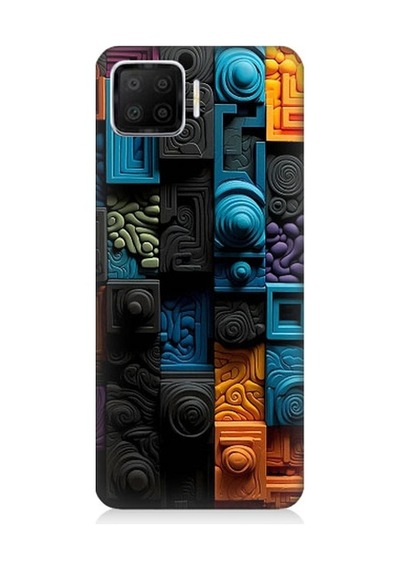 Oppo A73 Uyumlu Renkli Kareler Ve Spiraller Desenli Silikon Kılıf