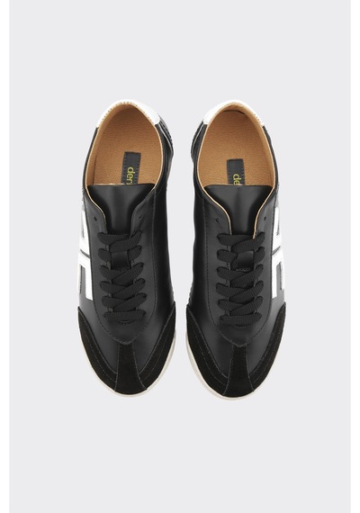 Derinet Hakiki Deri Bağcıklı Kadın Sneaker Siyah Beyaz Siyah Beyaz