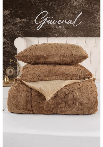 Güvenal Vome Çantalı Jakarlı Çift Taraflı Wellsoft 230 X 250 Cm Battal Boy Yorgan Seti 1 Yorgan + 2 Yastık Kılıfı Yumuşak Dokulu Kabarık Kışlık Yorgan Çeyizlik Kahverengi
