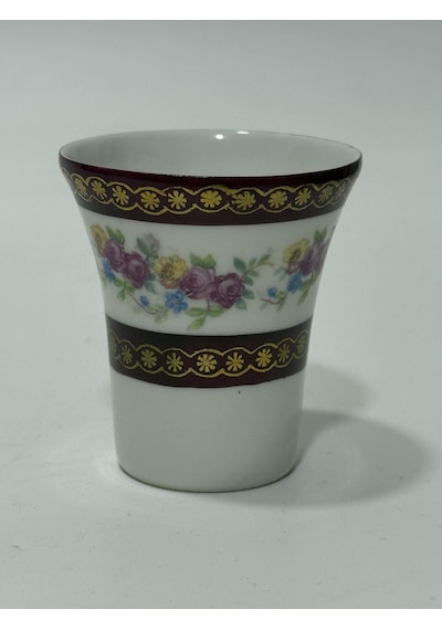 Couleuvre Limoges Çiçek Desenli Bordo Mini Su Bardağı 5,5cm Beyaz