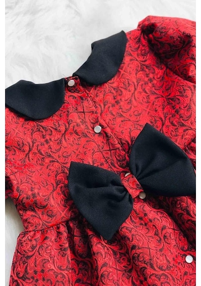 Fiyonk Detaylı Tarçın Renk Kız Çocuk Bebek Tasarım Elbise