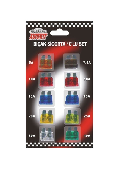 Autokit 10lu Bıçak Sigorta Seti Oto Sigortası Çeşitleri 5a 40a Arası Üniversal Tüm Araçlara Uyumlu 1