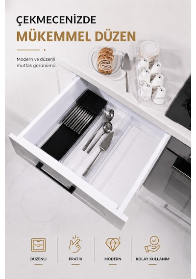 Çekmece İçi Bıçaklık Organizer Bölmeli Mutfak Düzenleyici Siyah S-11029