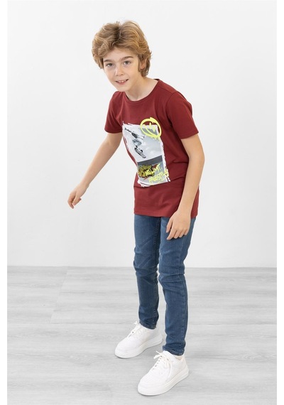 Brz Kıds Brz Kids Erkek Çocuk Baskılı Kısa Kollu T-shirt-bordo Bordo