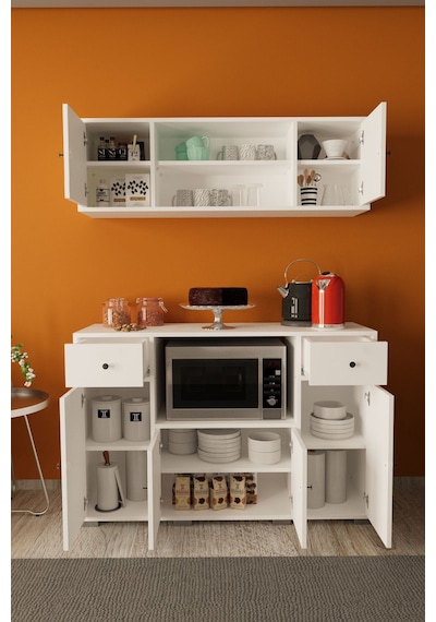 Kahve Köşesi Çok Amaçlı Dolap Mikrodalga Set Altı Mutfak Dolabı Beyaz / Beyaz