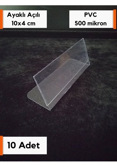 10 Adet Pvc Şeffaf Etiketlik 10x4 Cm Ayaklı Kart Tutucu İsimlik