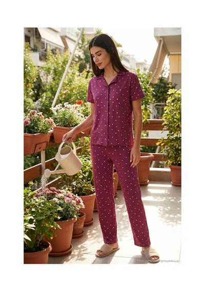 Lela Desenli Regular Fit Gömlek Yaka Bayan Pijama Takımı 65750101 Mürdüm Lela Desenli Regular Fit Gömlek Yaka Bayan Pijama Takımı 65750101 Mürdüm