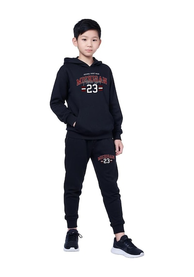 Panios Kids 3'lü Kanguru Cepli Kapüşonlu Baskılı Erkek Çocuk Eşofman Takımı Çok Renkli