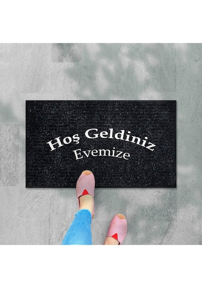 Balkon Ve Iç Dış Kapı Yıkanabilir Nem Alıcı Toz Alıcı Halı Kapı Önü Paspası Türkçe Hoş Geldiniz Açık Gri