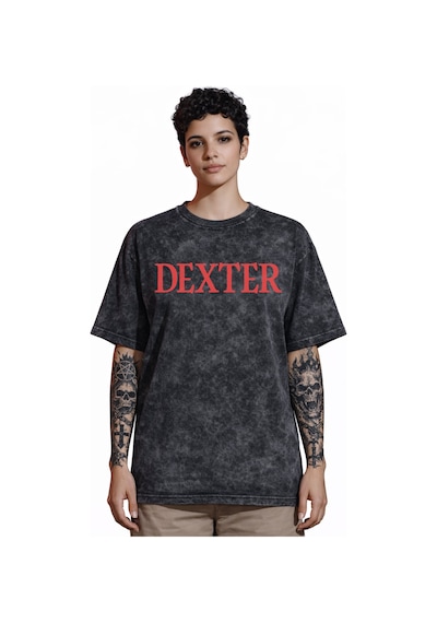 Tasarım Dexter Dizi Sırt Baskılı Unisex Oversize Vintage Yıkamalı Siyah
