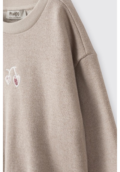 Panço Kız Çocuk Nakışlı Sweatshirt Bej