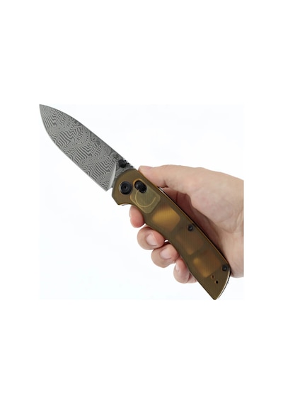 Tenable Kryo Çapraz Kilitli Amber Peı/ultem Sap Damascus Çelik Kamp Çakı T1001v10