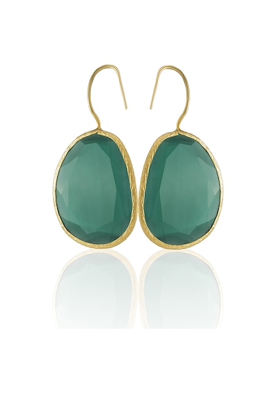 Kadir Jewellery 22 Ayar Altın Kaplama Fosil Taşlı Küpe -el İşçiliği Ve Hipoalerjenik Küpe Koyu Yeşil