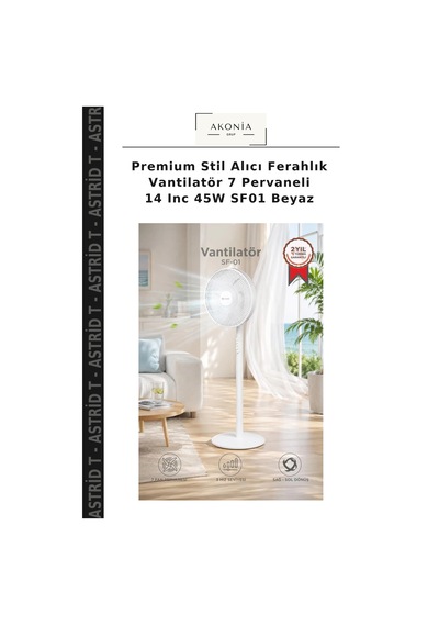 Premium Stil Alıcı Ferahlık Vantilatör 7 Pervaneli 14 Inc 45w Sf01 Beyaz
