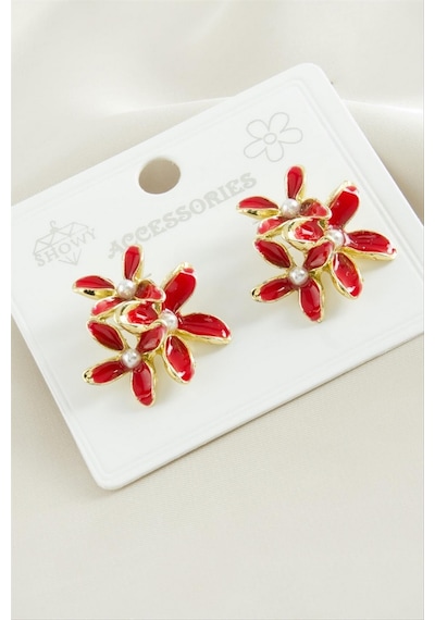 Çiçek - 887 - Mineli Küpe - - Glblseme - Gümüş Rengi