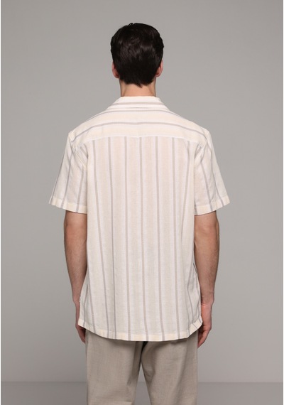 Colin's Colins Regular Fit Apaj Yaka Çizgili Erkek Kahverengi Kısa Kol Gömlek Cl1080102 Q1.v2 Brw