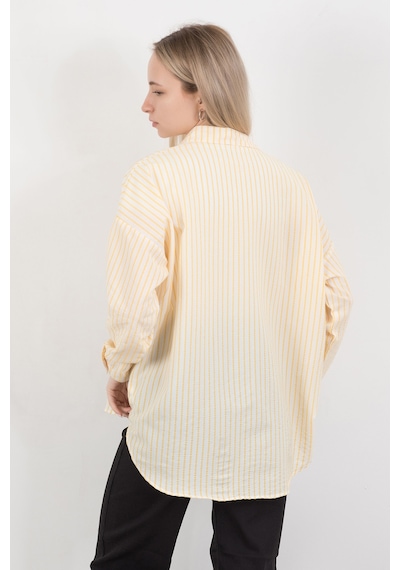 Giysa Kadın Fiyonk Baskılı Oversize Çizgili Gömlek Sarı Beyaz - 71567 Sarı