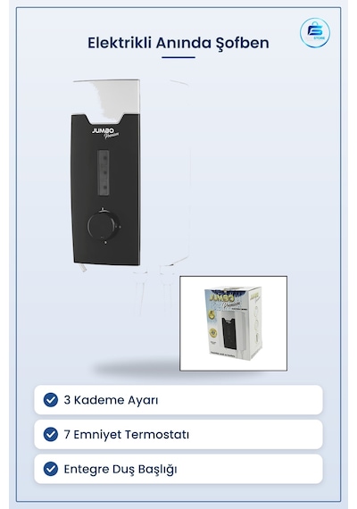 Şofben Elektrikli Anında Sıcak Su 3 Kademe 7 Emniyet Termostatlı