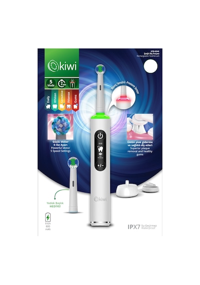 Kiwi Ktb-6540 Şarjlı Diş Fırçası 5 Farklı Mod & Lcd Ekran Beyaz Şarjlı