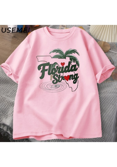 Flood Of Style Florida Strong Graphic T Shirts Cotton Casual Short Sleeve Tshirts Male Printed Graphic Tees Pembe Flood Of Style Florida Strong Graphic T Shirts Cotton Casual Short Sleeve Tshirts Male Printed Graphic Tees Pembe