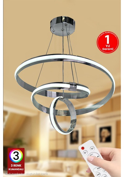 Mars Xl 3 Renk Kumandalı Krom Salon Led Avize Ledli Avize Büyük Salon Avizesi Gümüş - Krom