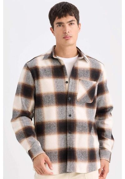 Defacto Regular Fit Polo Yaka Kareli Flanel Uzun Kollu Gömlek D2320AX24AUBN279 Kahve