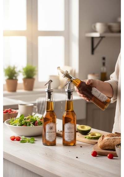 Cam Yağlık - 3 Lü Pratik Kapaklı Yağlık - Sirkelik 350 Ml. Yağdanlık Kahverengi