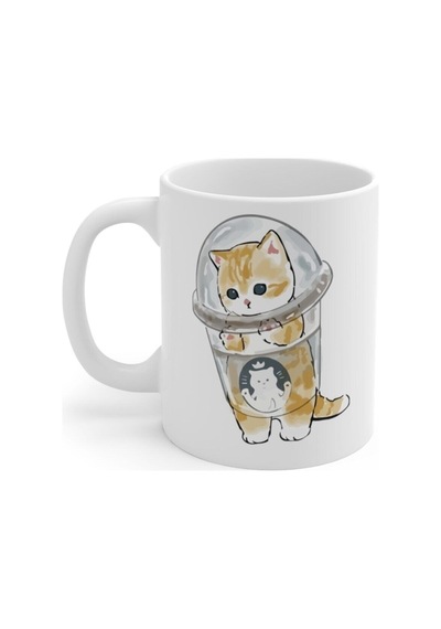 Haylaz Kedi Baskılı Kupa Bardak Beyaz