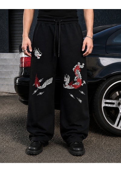 Bpm Premium Nakışlı Dragon Patch Baggy Eşofman Altı Çok Renkli