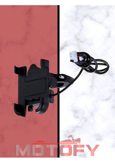 Yandan Ayarlı Usb Şarj Çıkışlı Motosiklet Gidon Telefon Tutucu Alüminyum