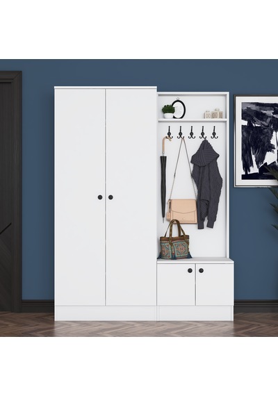 Rani Ea151 Modern Portmanto Raflı Askılı Ayakkabılık Vestiyer Beyaz