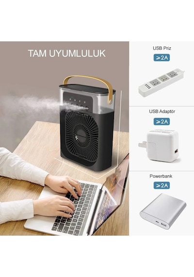 Taşınabilir Işıklı 5 Spreyli Vantilatör Buzlu Buharlı Vantilatör Mini Fan Nemlendirici