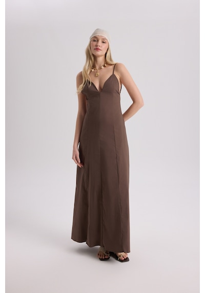 Mai Collection Mai Studios Co. Onella Askılı Kahve Uzun Elbise Kahve
