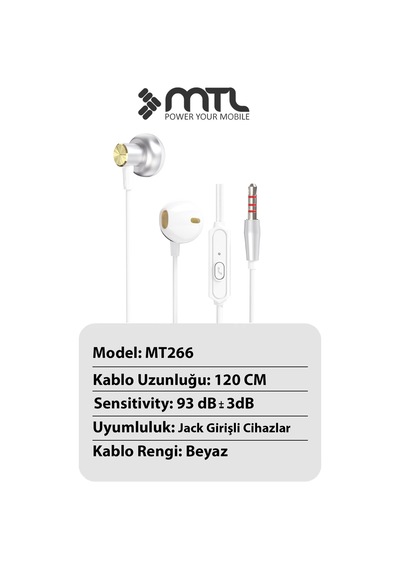 3.5 Mm Jack Girişli Stereo Kulak İçi Metal Kablolu Kulaklık Konforlu Ses Mt266 Diğer