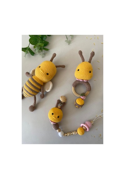 Adenya Sepeti Amigurumi Arı Luna Üçlü Set Koyu Sarı
