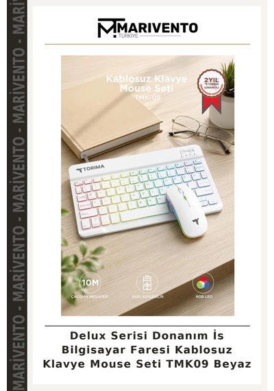 Delux Serisi Donanım İs Bilgisayar Faresi Kablosuz Klavye Mouse Seti Tmk09 Beyaz Diğer