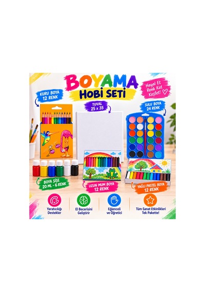 Boyama Hobi Seti Tuval Kuru Sulu Mum Yağlı Pastel Guaj Boya - 924529049