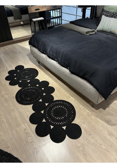 Mavaux Siyah Snake Hasır Jüt Bej Yolluk Halı Kilim Siyah