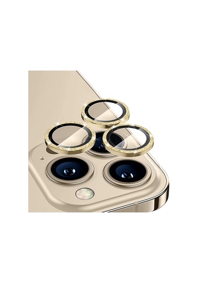 Ally iPhone Uyumlu 14 Pro-14 Pro Max Diamond Taş İşlemeli Alüminyum Alaşımlı Kamera Lens Koruyucu- 5775 Altın