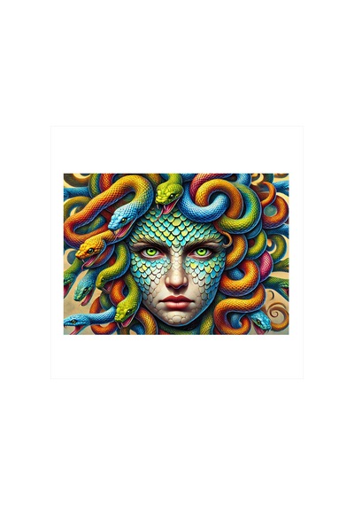 Mitolojik Medusa Portresi Model Ahşap Tablo