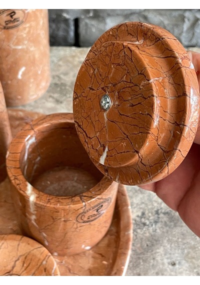 Gül Pempesi Mermer 7'li Banyo Takımı Özel Seri Yeni Mermer Beyaz