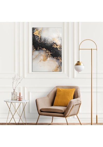 Siyah Altın Mermer Cam Tablo Yatay 90x140 Cm Deg1426