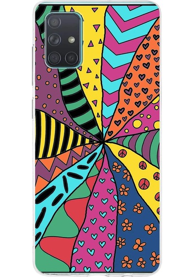 Samsung Galaxy A71 İle Uyumlu 1mm Slim Fit Retro Colors 4 Baskılı Şeffaf Kılıf