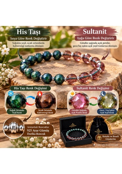 His Taşı Sultanit Bileklik 925 Ayar Sertifikalı Gümüş Dorika Boncuklu Çift Sıra Elastik Renk Değiştiren Özel Yapım Bileklik Çok Renkli His Taşı Sultanit Bileklik 925 Ayar Sertifikalı Gümüş Dorika Boncuklu Çift Sıra Elastik Renk Değiştiren Özel Yapım Bileklik Çok Renkli