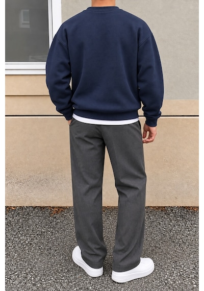 Tarz Cool Erkek 3 İplik Şardonlu Regular Fit Bisiklet Yaka Basic Sweatshirt Lacivert