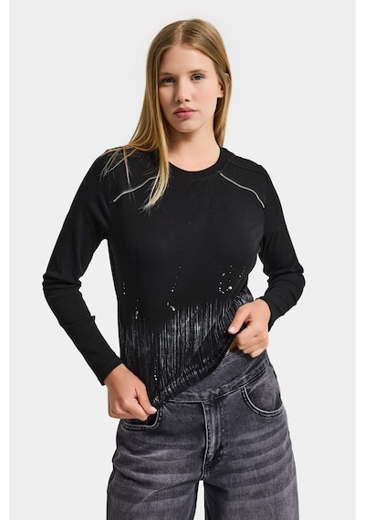 it's basic Kadın Siyah W5 Özel Baskılı Kumaş Fermuar Detaylı Tasarım Body