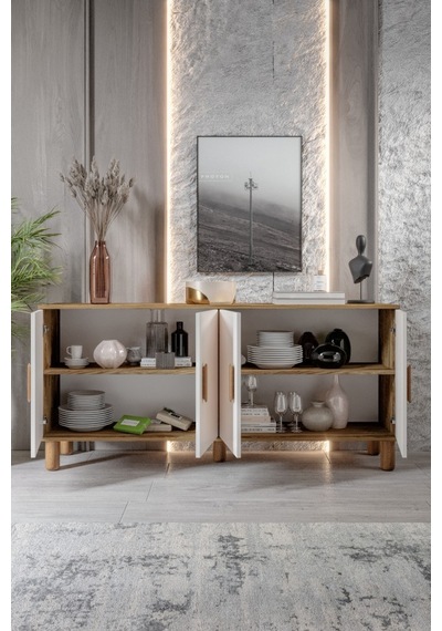 Bohem Serisi Riva Modern 160 Cm 4 Kapaklı Salon Konsolu - Aytaşı Ceviz