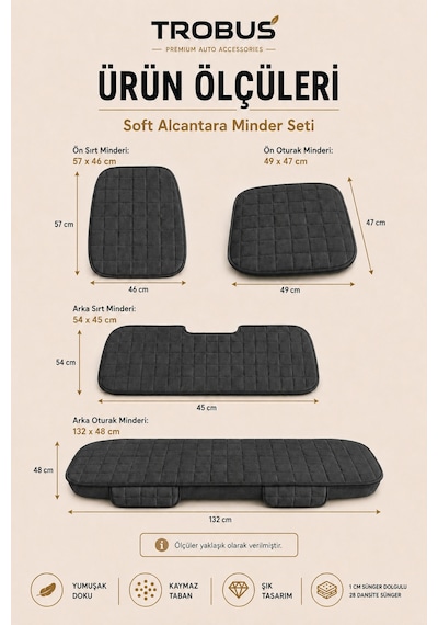 Opel Astra 2000-2004 Üniversal Soft Alkantra Kare Desen 7 Parça Oto Koltuk Minderi Antrasit