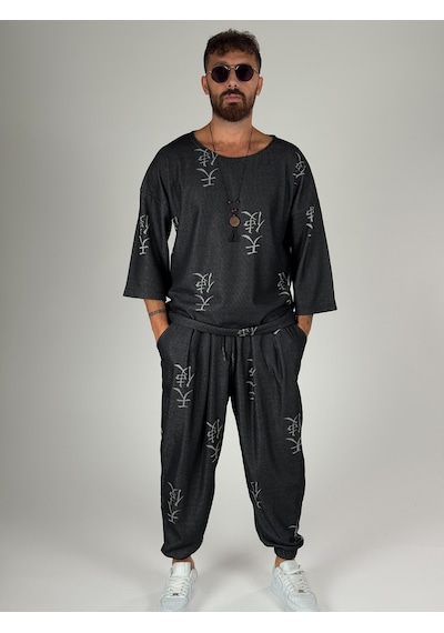 Cocopelli Erkek Chinese Desenli Fakir Kol Oversize T-shirt Coc2566 Çok Renkli