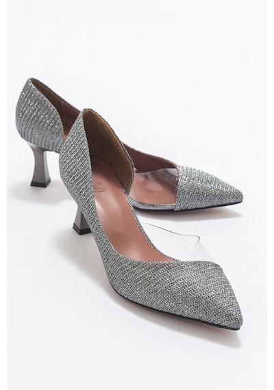 Luvishoes 353 Platın Simli Topuklu Kadın Ayakkabı Platin